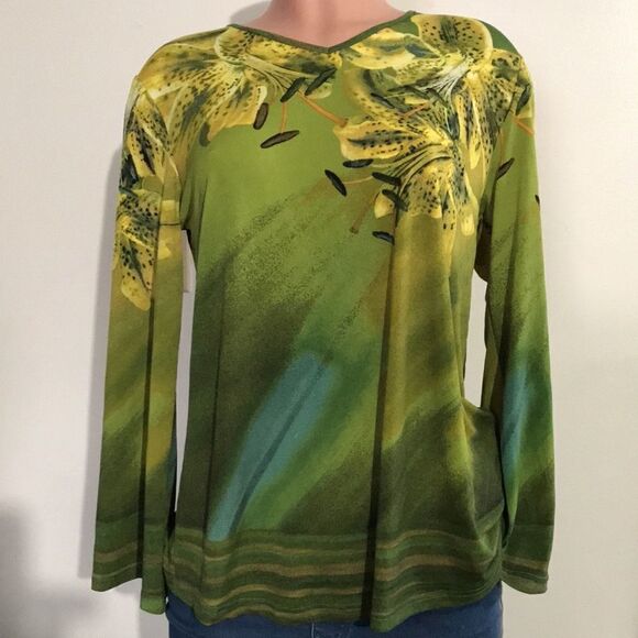 Bob Mackie Floral Placement Print Knit Top - Picture 1 of 4